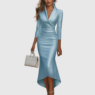 Satin Wrap High-Low Dress in Black — VerolynBoutique