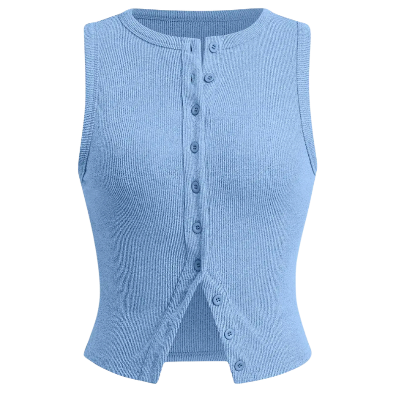 Ribbed Button Crop Tank Top in Sky Blue — VerolynBoutique