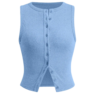 Ribbed Button Crop Tank Top in Sky Blue — VerolynBoutique