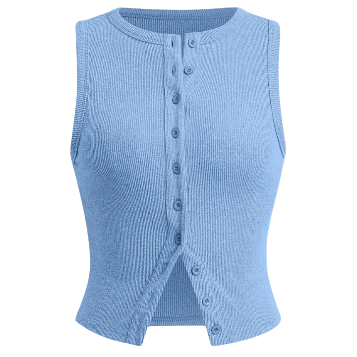 Ribbed Button Crop Tank Top in Sky Blue — VerolynBoutique
