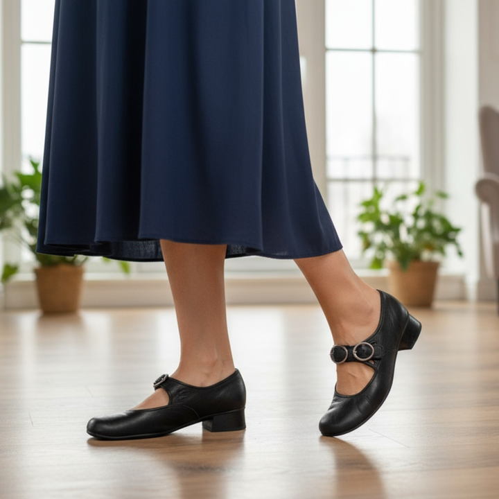 Cutout Buckle Mary Jane Shoes in Black — VerolynBoutique