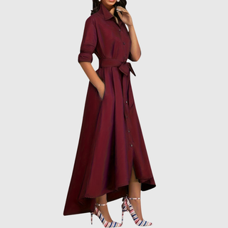 Button-Front Belted Maxi Dress in Navy — VerolynBoutique