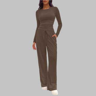 Fitted Long Sleeve Lounge Set in Coffee Brown — VerolynBoutique
