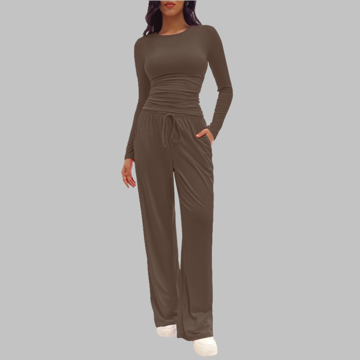 Fitted Long Sleeve Lounge Set in Coffee Brown — VerolynBoutique
