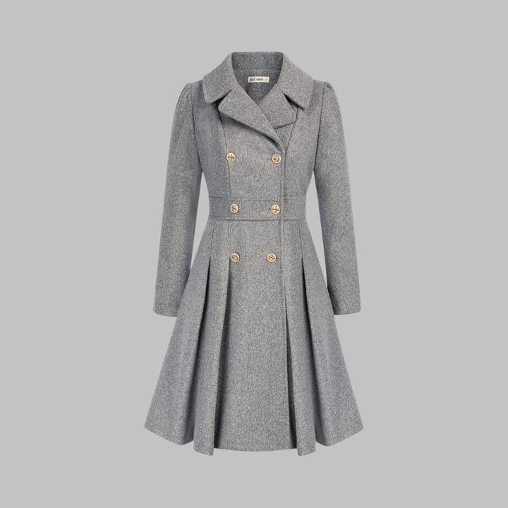 Pleated Fit and Flare Coat in Light Grey — VerolynBoutique