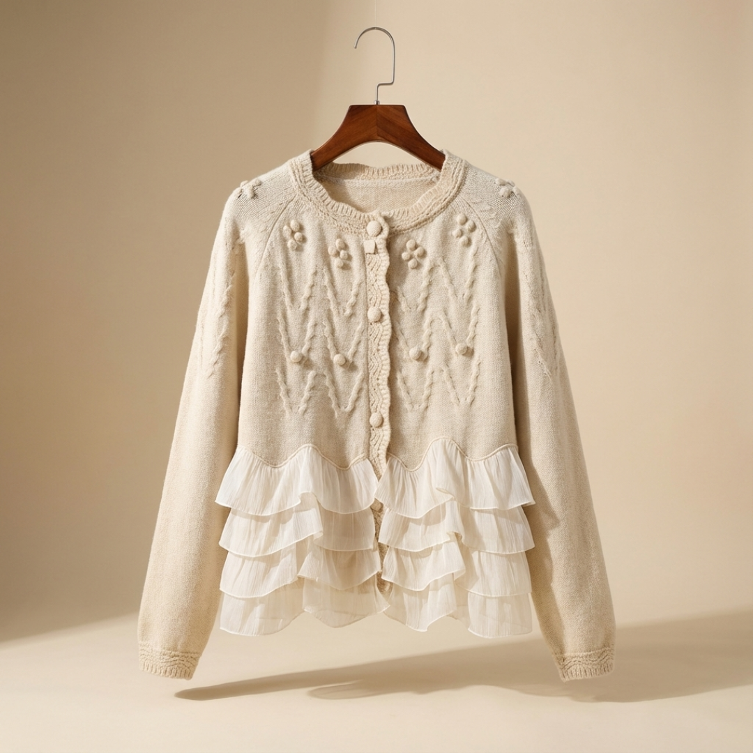 Ruffle Hem Knit Cardigan in Ivory — VerolynBoutique