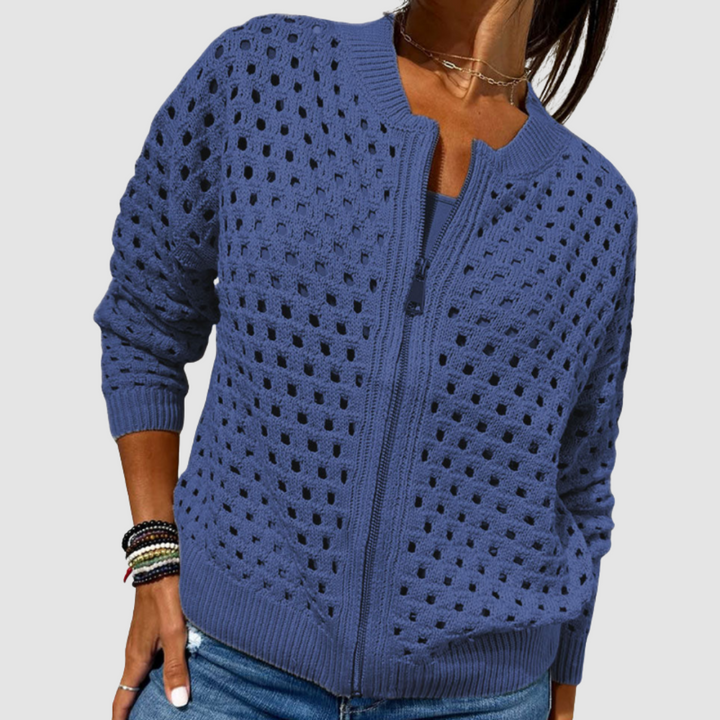 Open Knit Zip Cardigan in Royal Blue — VerolynBoutique