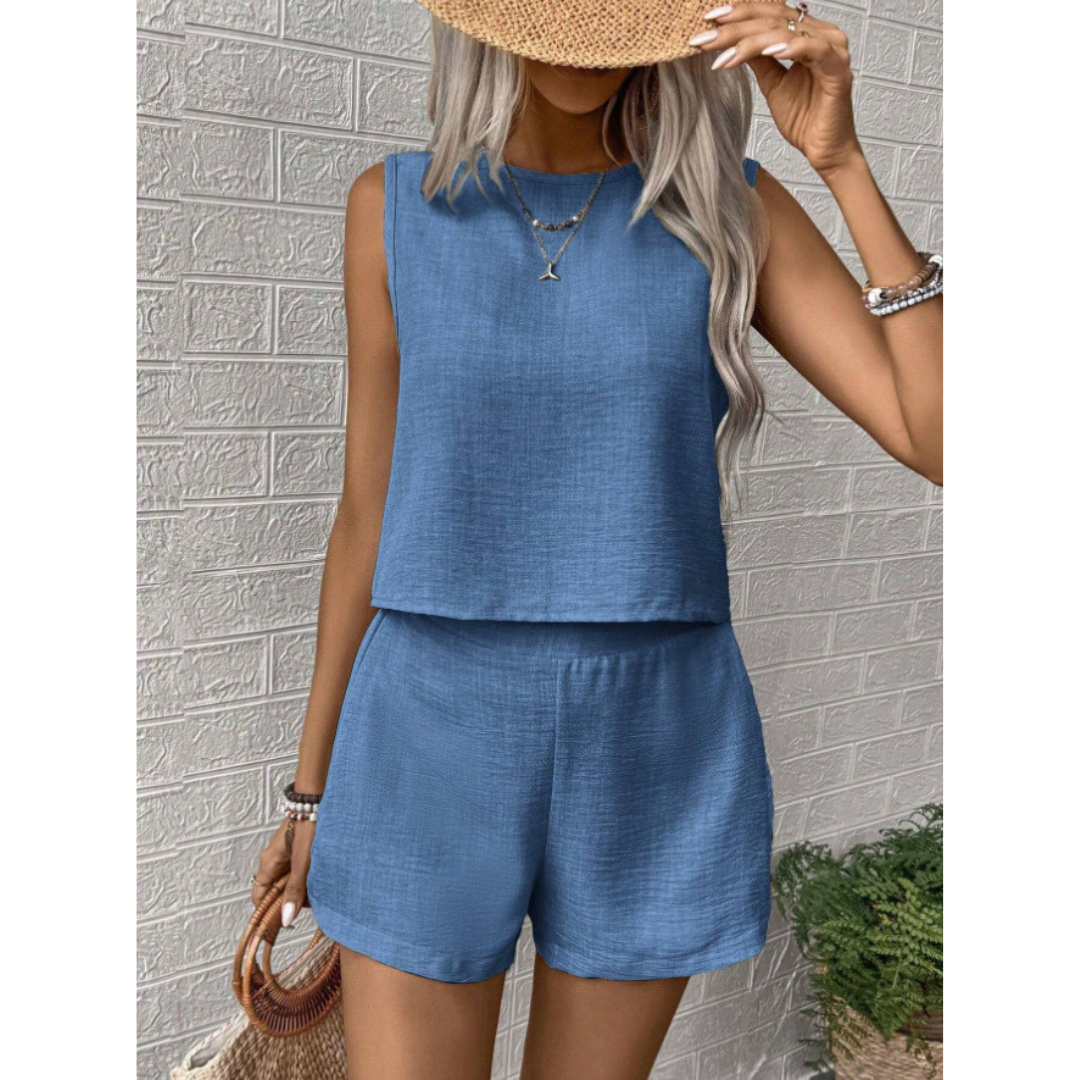 Crew Neck Tank Shorts Set in Blue — VerolynBoutique