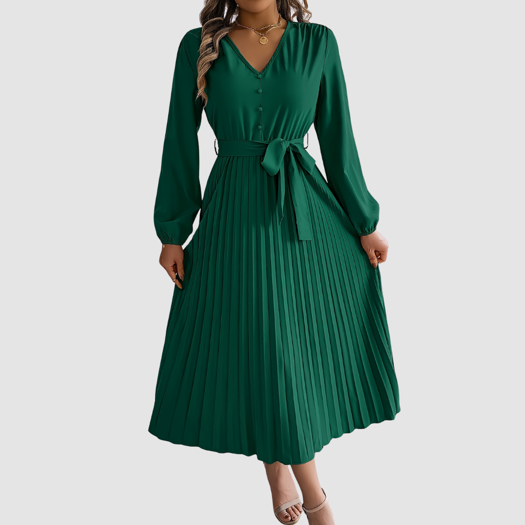 Verolyn - Pleated Long Sleeve Midi Dress