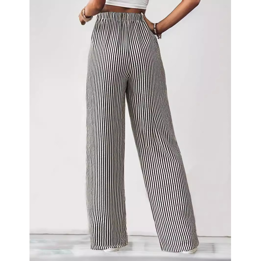 Striped Smocked Waist Trousers in Black &amp; White — VerolynBoutique