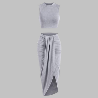 Draped Slit Maxi Skirt Set in Grey — VerolynBoutique