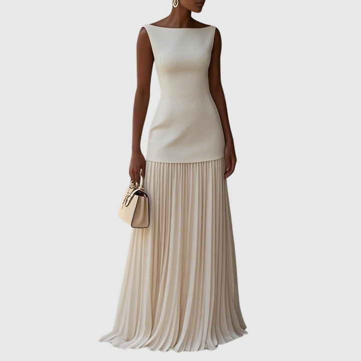 Sleeveless Pleated Maxi Dress in Ivory — VerolynBoutique