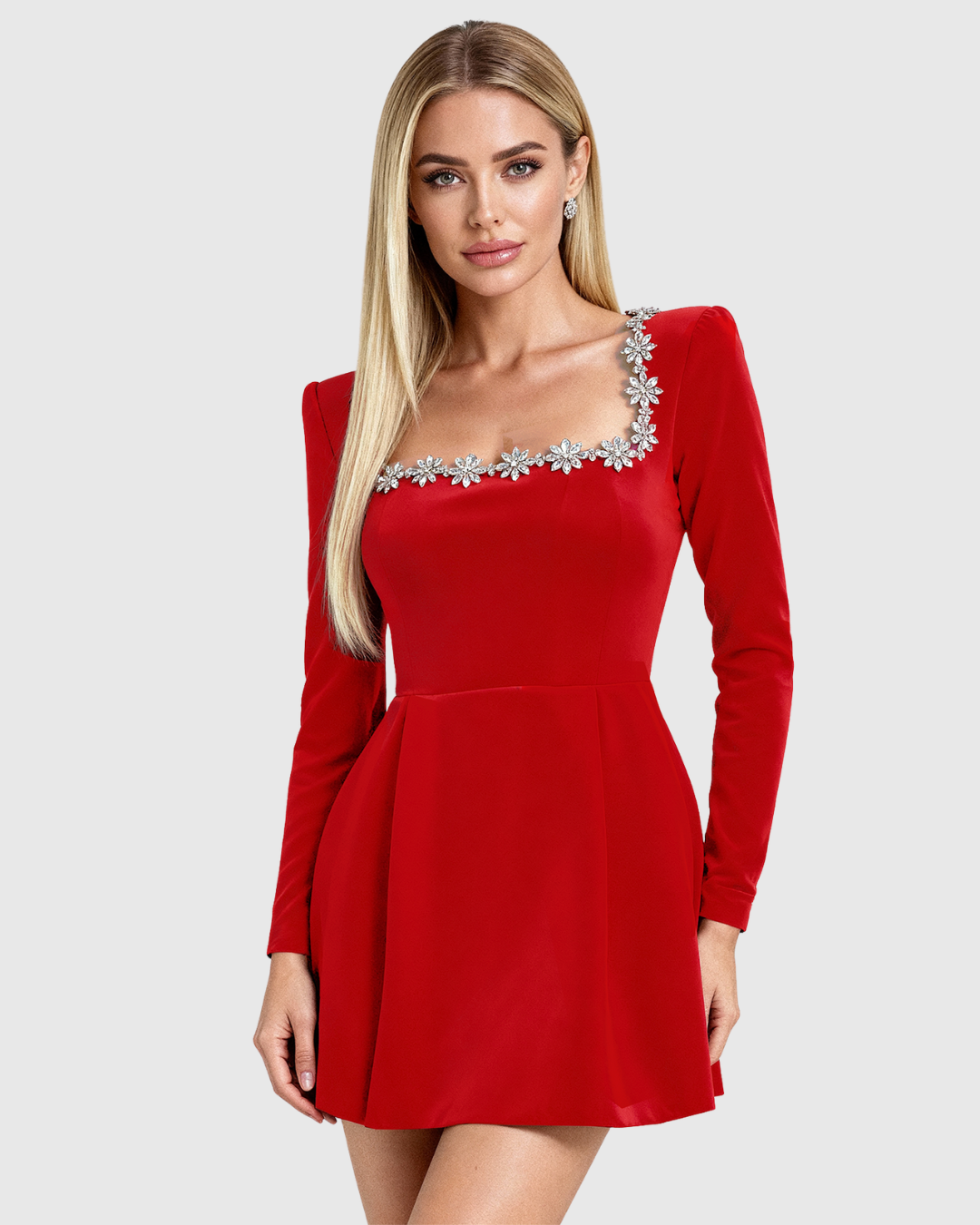 Crystal Square Neck Velvet Dress in Black — VerolynBoutique