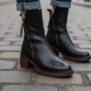 Verolyn round toe leather block heel boots – view 5