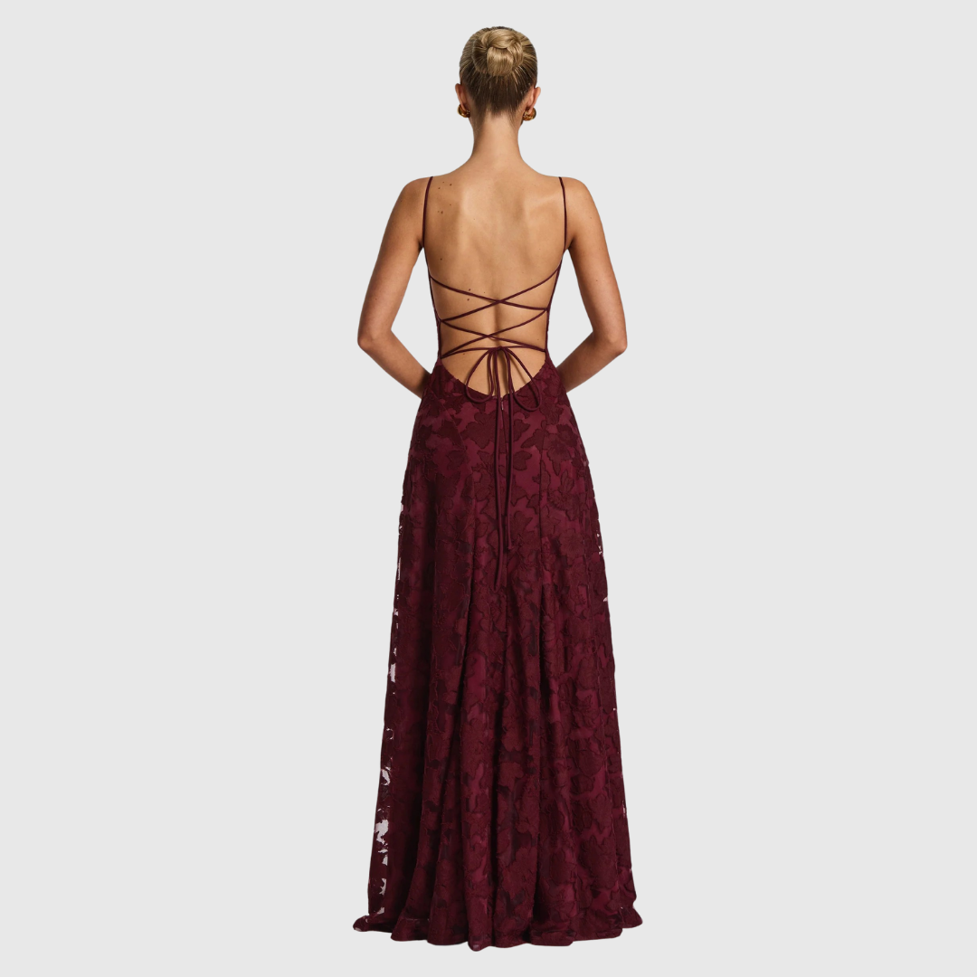 Open Back Lace Maxi Dress in Red — VerolynBoutique