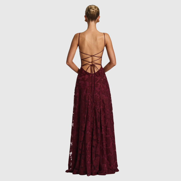 Open Back Lace Maxi Dress in Red — VerolynBoutique