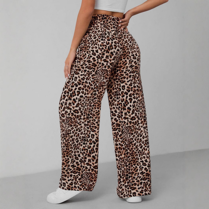 Leopard Tie Front Trousers in Brown — VerolynBoutique
