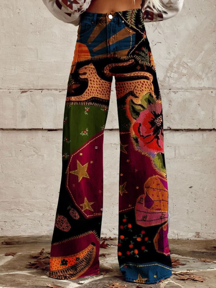 Patchwork Print Wide Leg Trousers in Red — VerolynBoutique