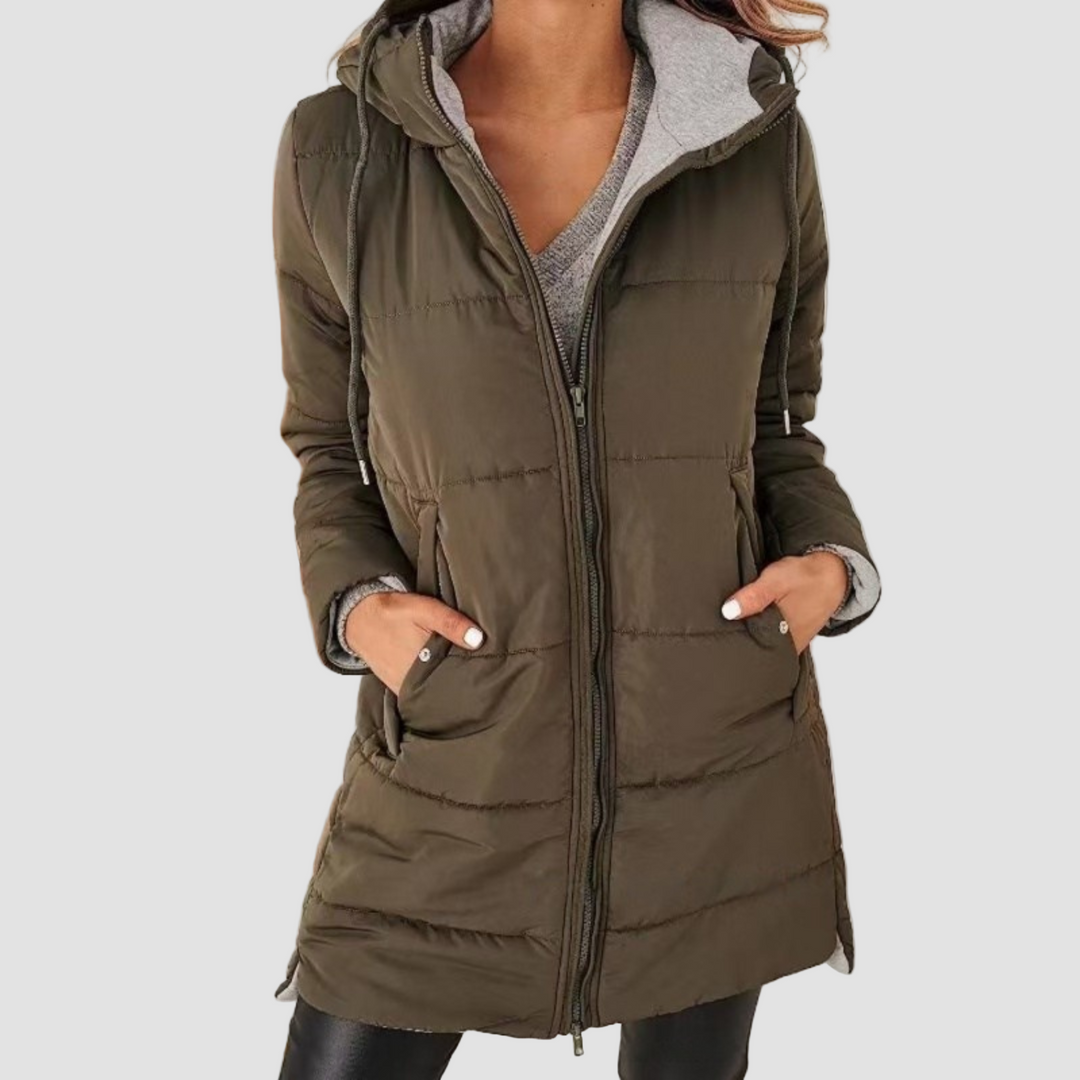 Mid-Length Hooded Puffer Jacket in Olive — VerolynBoutique