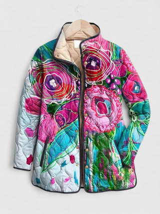Painted Rose Quilted Jacket in Multicolour — VerolynBoutique