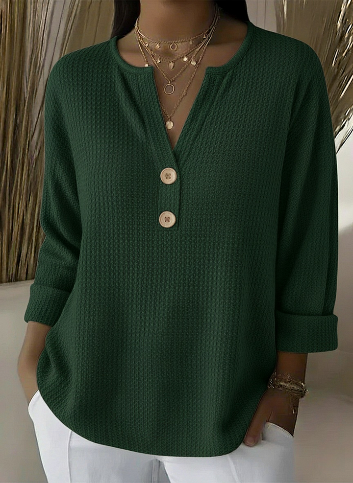 Verolyn waffle henley three-quarter sleeve top in green