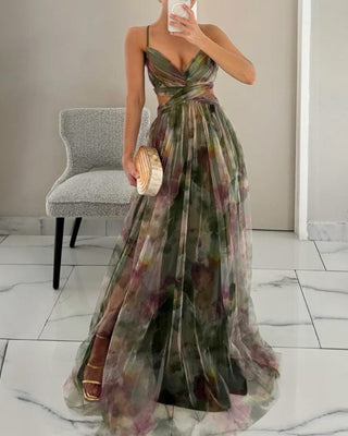 Cut-Out Waist Floral Maxi Dress in Green — VerolynBoutique