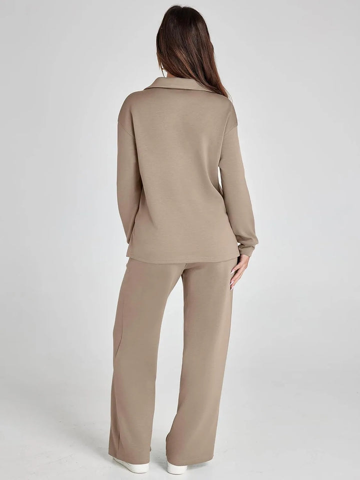 V-Neck Wide-Leg Lounge Set in Camel — VerolynBoutique