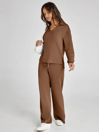 V-Neck Wide-Leg Lounge Set in Camel — VerolynBoutique