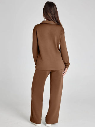 V-Neck Wide-Leg Lounge Set in Camel — VerolynBoutique
