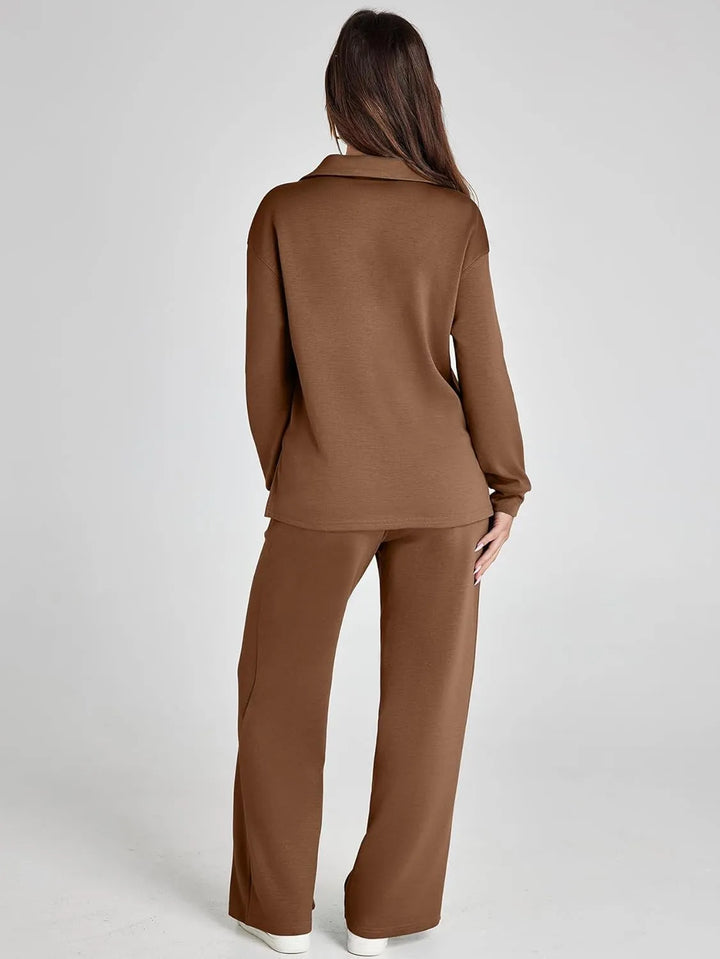 V-Neck Wide-Leg Lounge Set in Camel — VerolynBoutique
