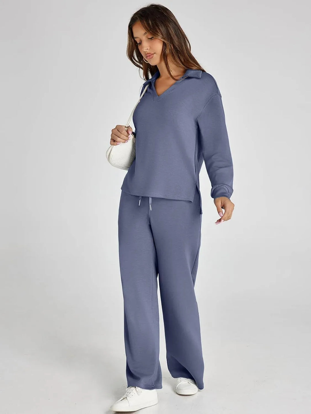 V-Neck Wide-Leg Lounge Set in Purple — VerolynBoutique