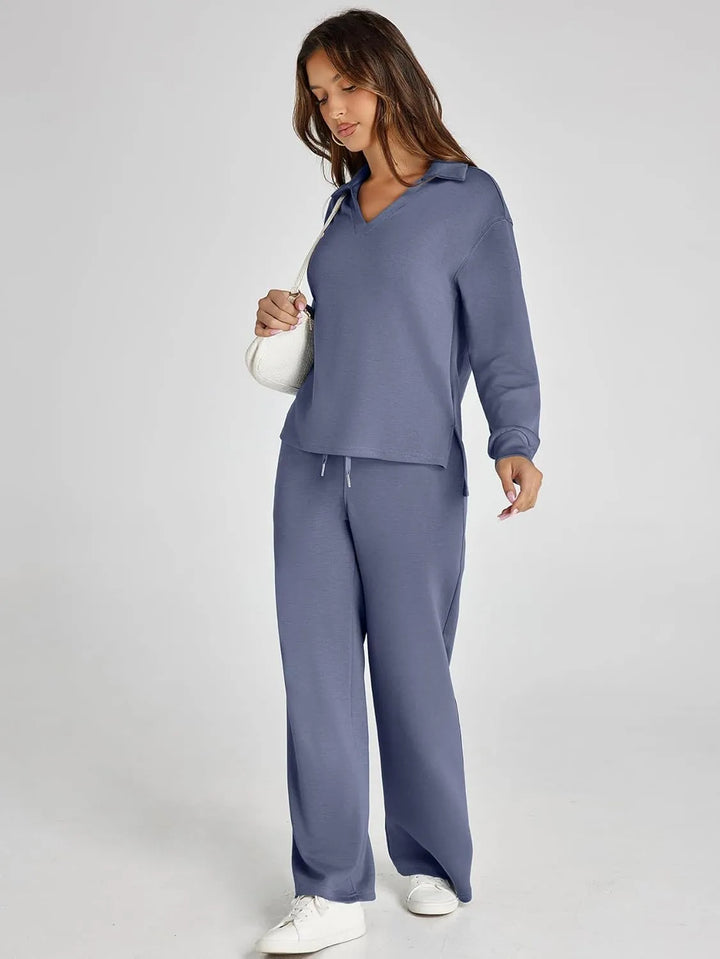 V-Neck Wide-Leg Lounge Set in Purple — VerolynBoutique