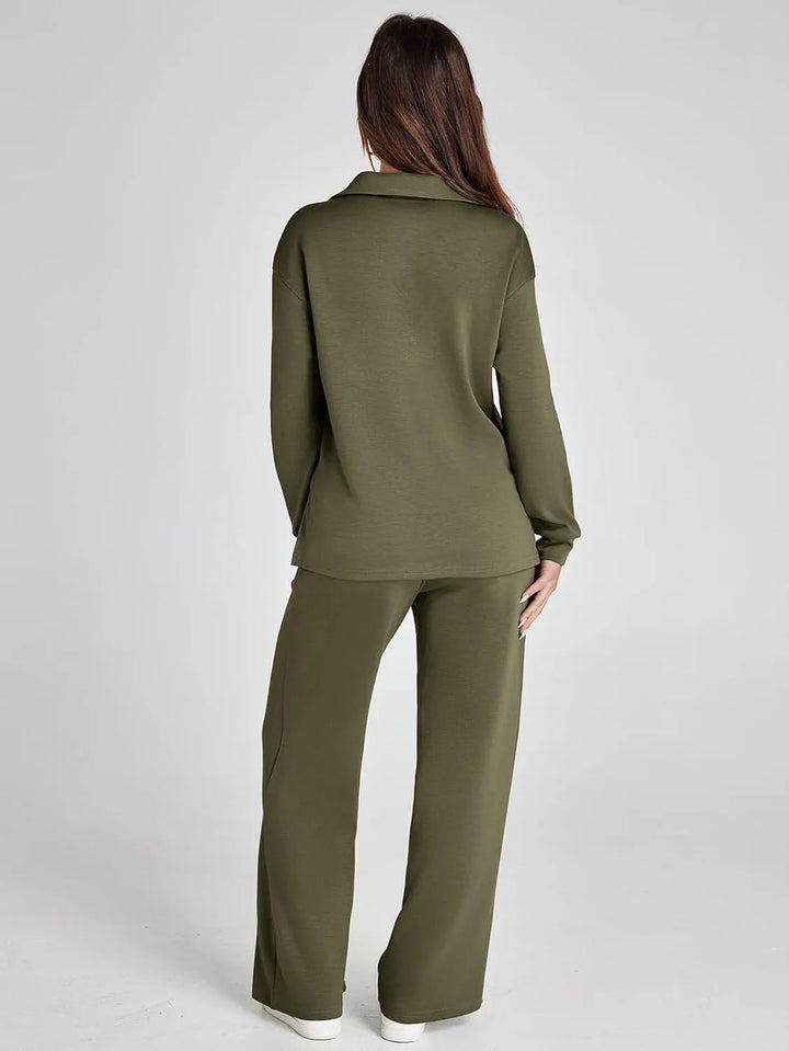 V-Neck Wide-Leg Lounge Set in Camel — VerolynBoutique