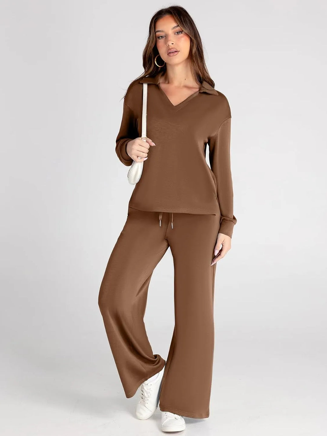 V-Neck Wide-Leg Lounge Set in Camel — VerolynBoutique