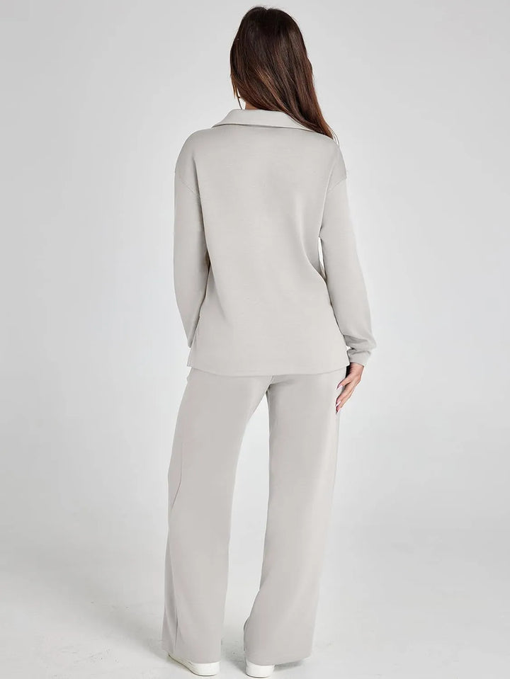 V-Neck Wide-Leg Lounge Set in Camel — VerolynBoutique