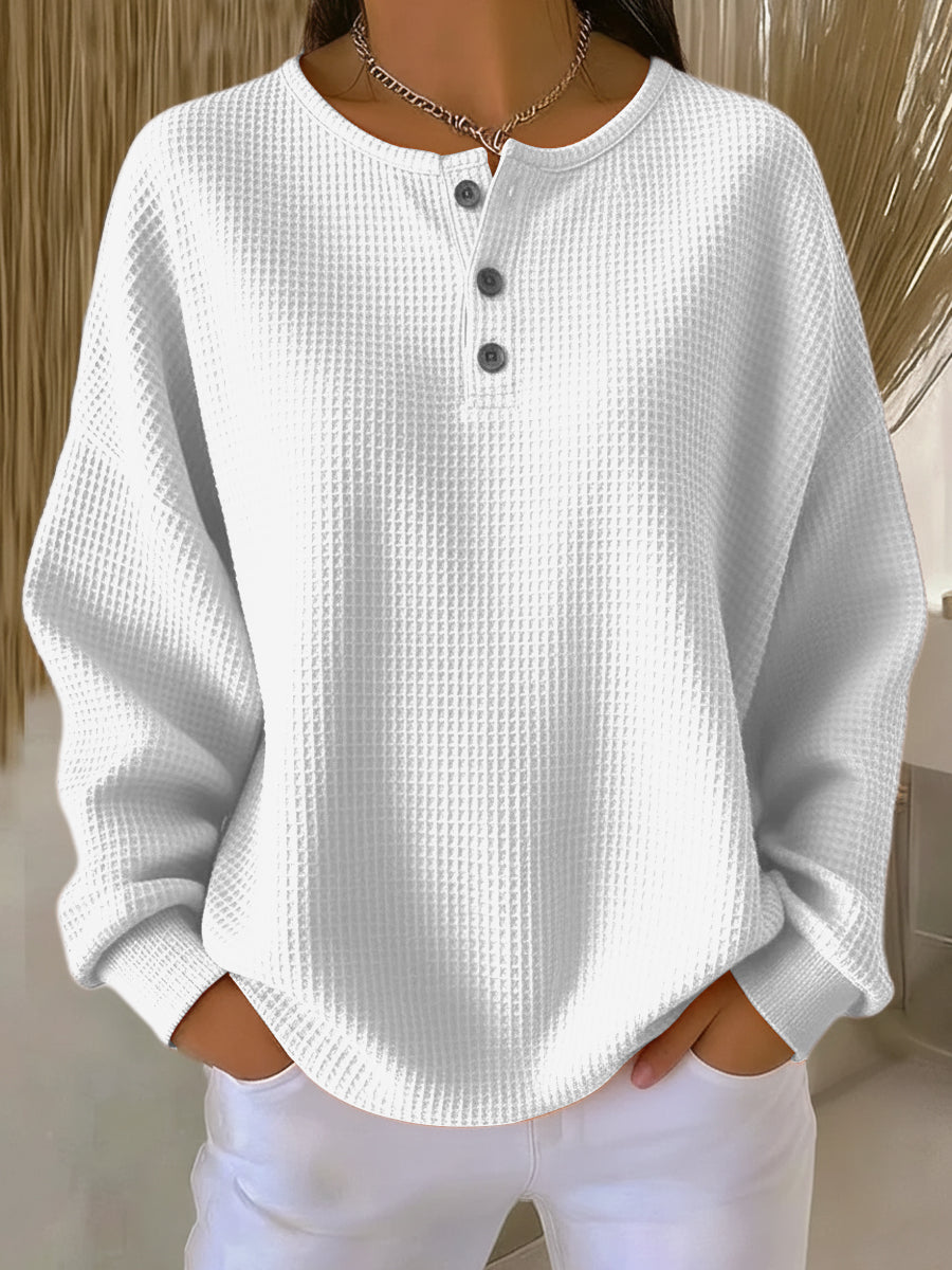 Verolyn waffle henley sweatshirt in white
