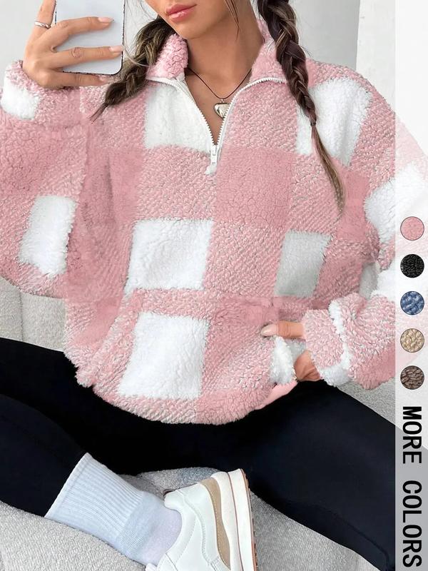 Verolyn - Plaid Print Half Zip Sweatshirt