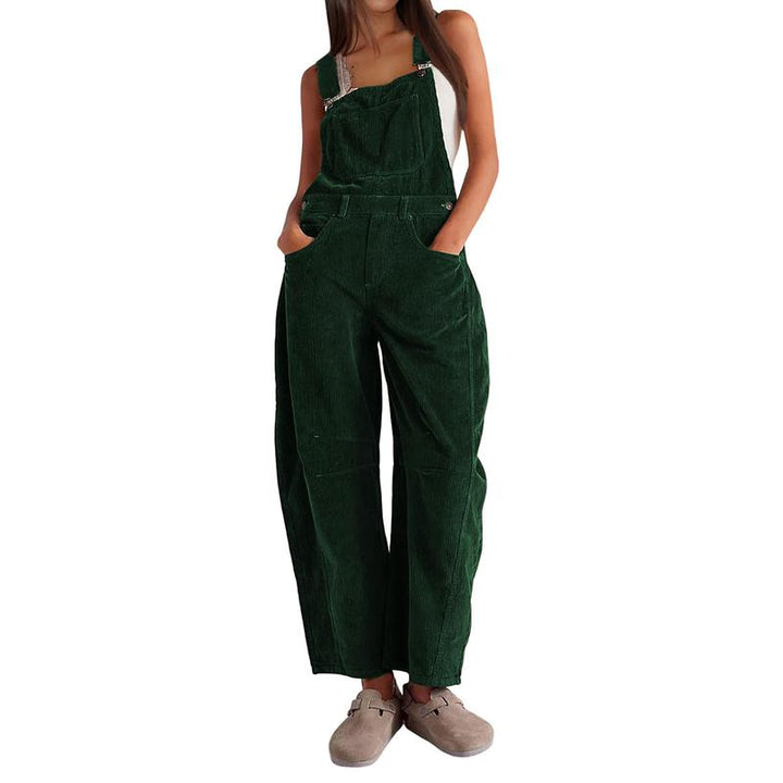 Corduroy Barrel Leg Dungarees in Green — VerolynBoutique