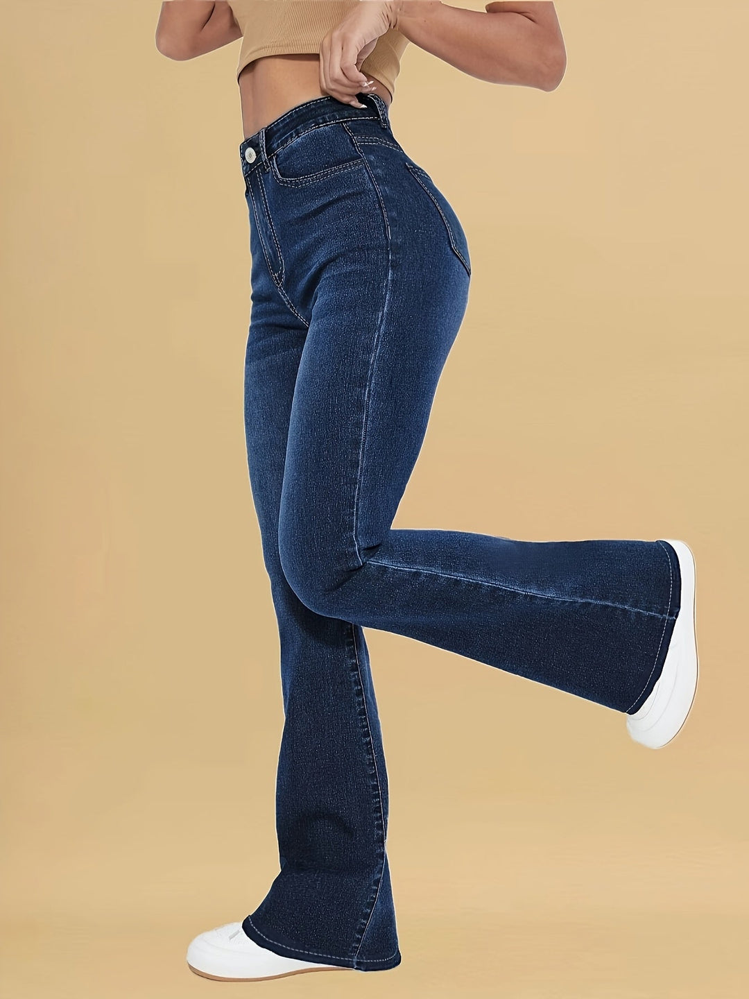 High-Rise Stretch Flare Jeans in Dark Denim — VerolynBoutique