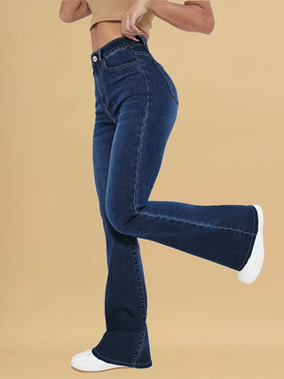 High-Rise Stretch Flare Jeans in Dark Denim — VerolynBoutique