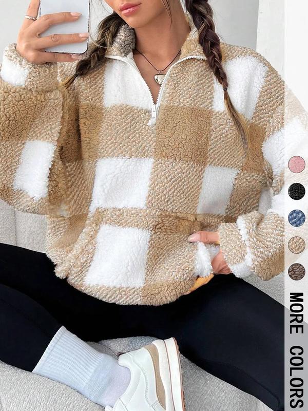 Verolyn - Plaid Print Half Zip Sweatshirt