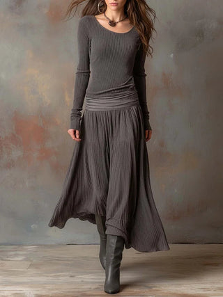 Ribbed Long Sleeve Midi Dress in Grey — VerolynBoutique