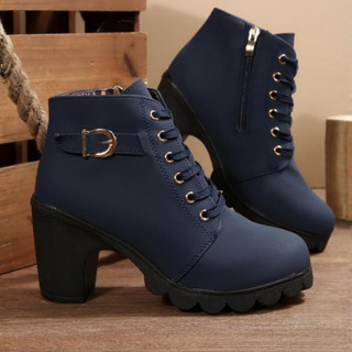 Buckle Lace-Up Ankle Boots in Blue — VerolynBoutique