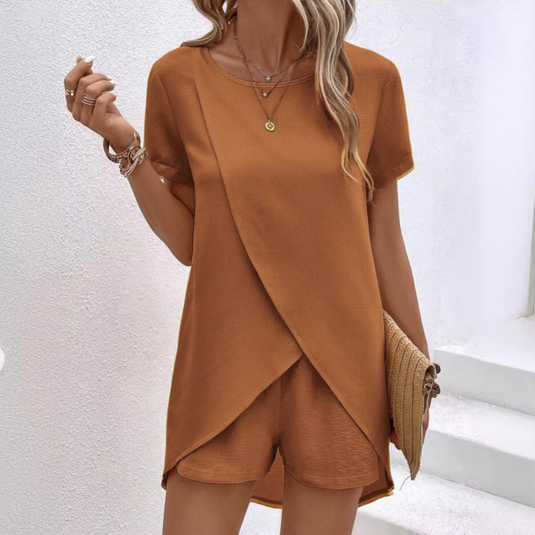 Wrap-Front Top and Shorts Set in Orange — VerolynBoutique