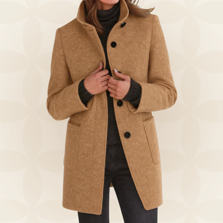 High Collar Wool Blend Coat in Camel — VerolynBoutique