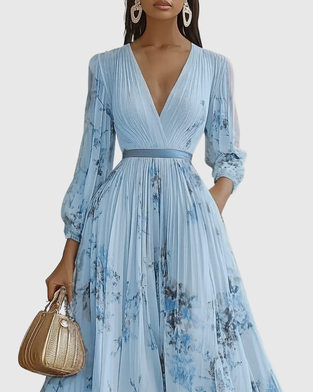 Verolyn - Pleated V-Neck Maxi Dress