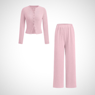 Button Front Top Trouser Set in Pink — VerolynBoutique