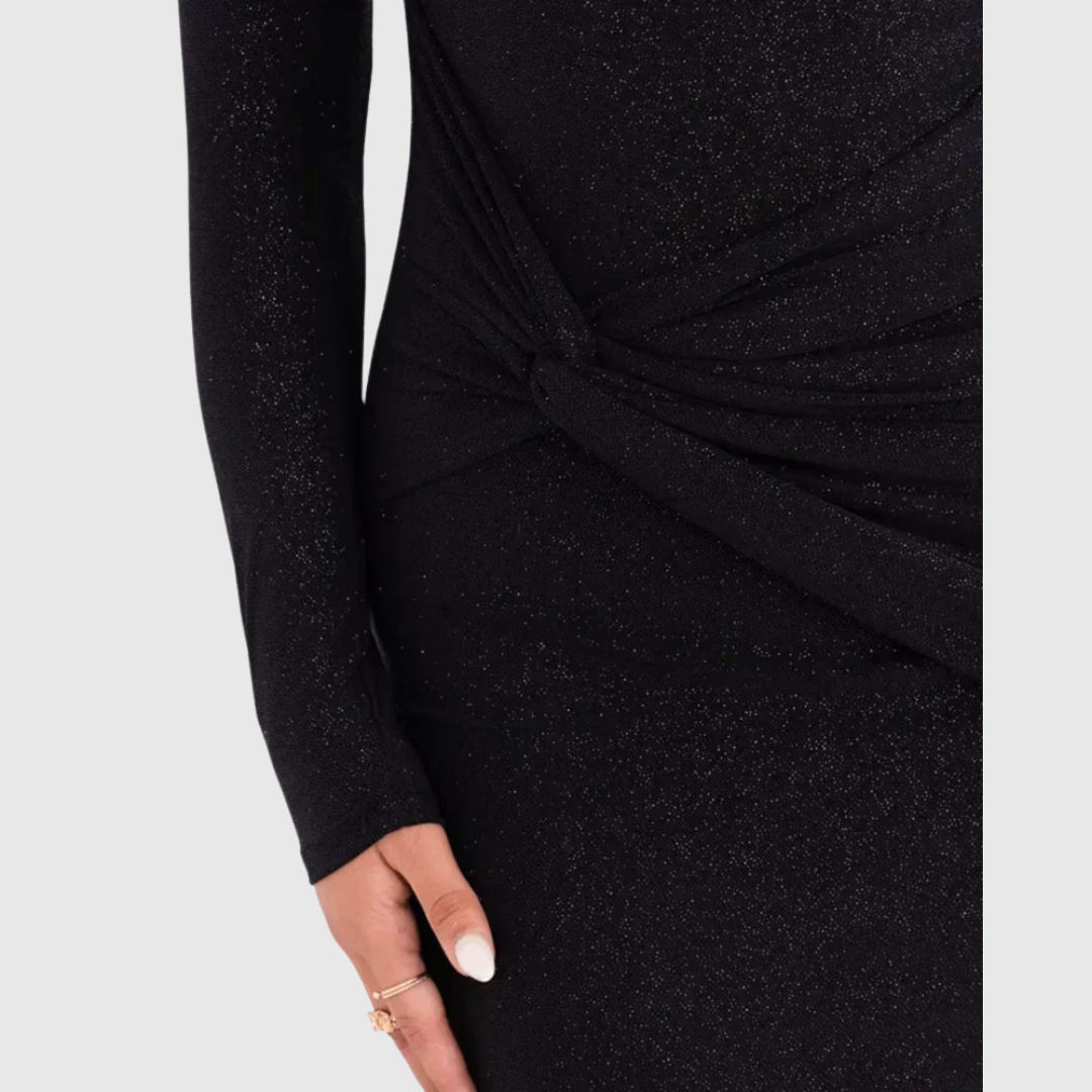 One-Shoulder Glitter Maxi Dress in Black — VerolynBoutique