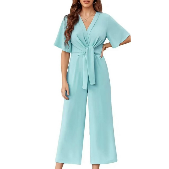 Tie-Waist Wrap Wide-Leg Jumpsuit in Sky Blue — VerolynBoutique