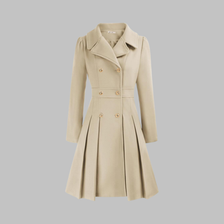 Pleated Fit and Flare Coat in Beige — VerolynBoutique